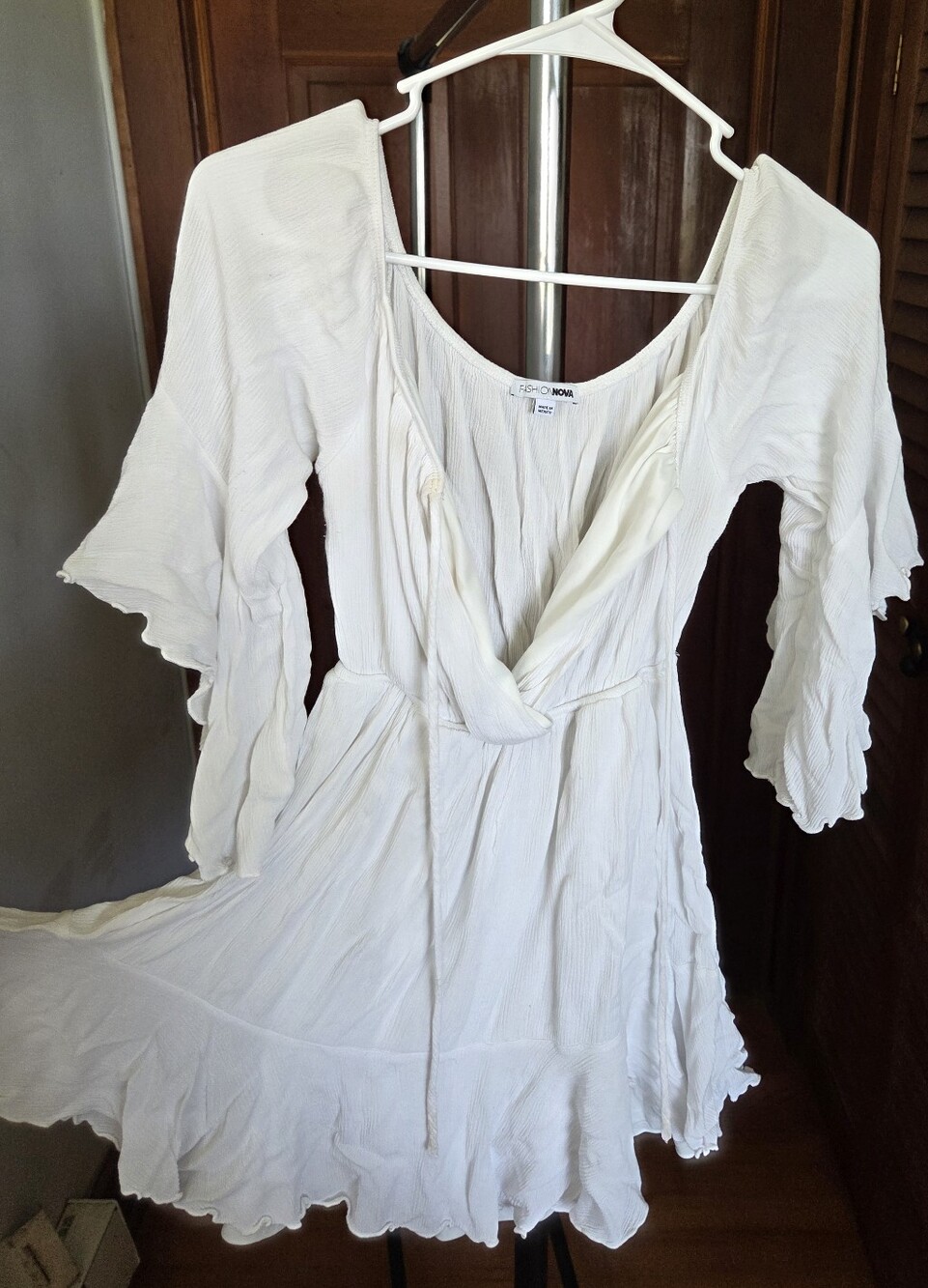 Fashion Nova Ruffle Sleeve Peasant Too Flowy Mini Dress
